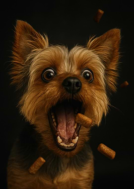 Excited Yorkshire Terrier Catching Treats