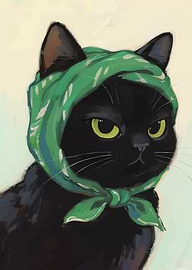 Black Cat with Green Headscarf