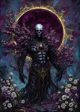Floral Skeleton with Moon