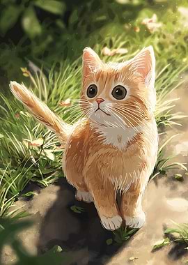 Cute Orange Kitten in Garden