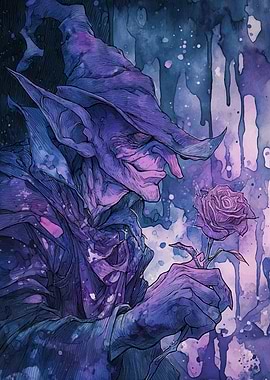 Purple Wizard with Rose Watercolor Art