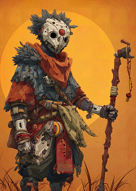 Masked Warrior with Staff