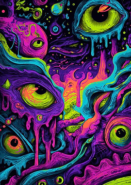 Psychedelic Dripping Eyes Abstract Art