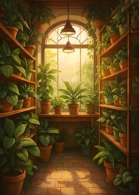 Indoor Greenhouse with Potted Plants