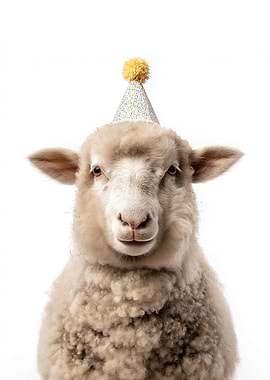 Cute Sheep with Party Hat