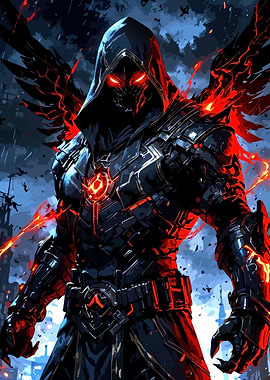 Dark Angel Warrior with Fiery Wings