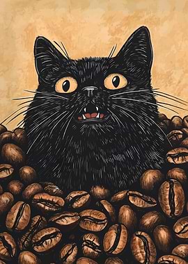 Black Cat in Coffee Beans