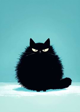 Grumpy Black Cat Illustration