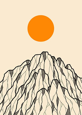 Minimalist Mountain and Sun Illustration