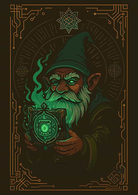 Gnome with Glowing Book Illustration
