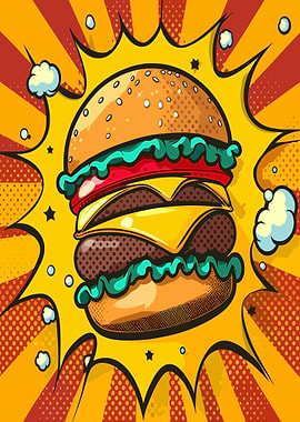 Pop Art Style Burger Illustration