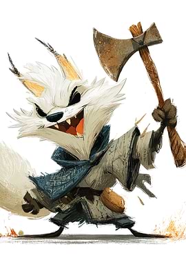 Cartoon Fox Warrior with Axe