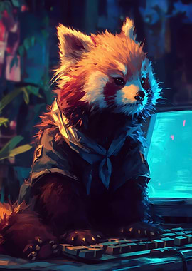 Red Panda at Computer