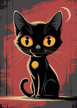 Cartoon Black Cat with Yellow Eyes