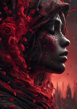 Woman in Red Roses and Veil