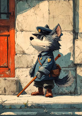 Cartoon Wolf Policeman Illustration