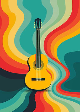 Classical Guitar with Colorful Swirls