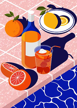 Citrus Still Life by the Pool