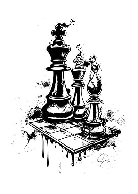 Chess Pieces Ink Illustration