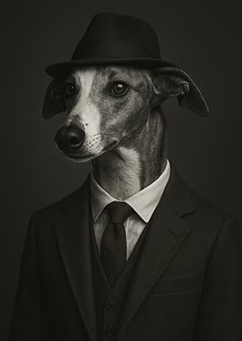 Stylish Whippet Dog in Suit and Hat