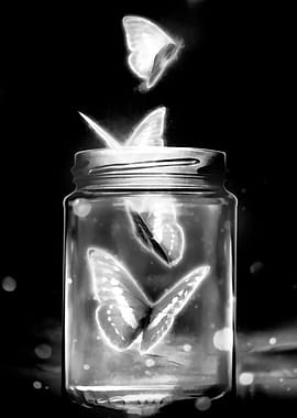 Butterflies in a Jar - Monochrome Art