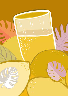 Tropical Drink with Mangoes and Leaves