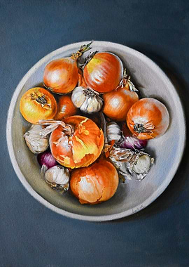 Onions and Garlic Still Life Painting