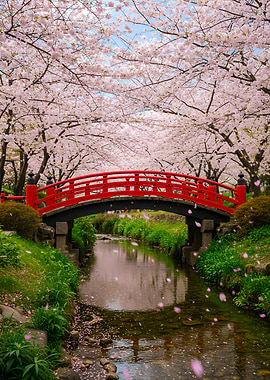 Red Bridge Cherry Blossoms