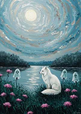 Fox, Ghosts, and Moonlit Landscape Painting