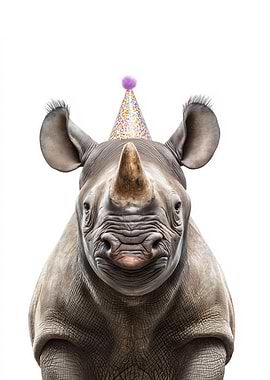 Rhino with Party Hat