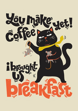 Cat with Breakfast Mice Illustration