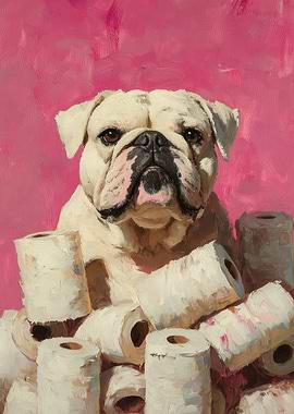 Bulldog with Toilet Paper Painting | Bulldog bathroom humor