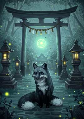 Fox at Japanese Shrine