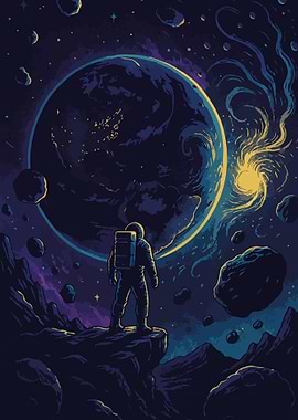 Astronaut Stargazing in Space