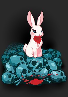 Cute but deadly bunny on skulls