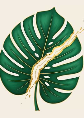 Monstera Leaf with Golden Crack