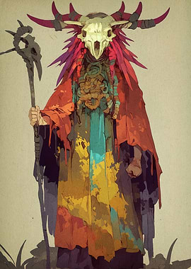 Skull Masked Figure Staff