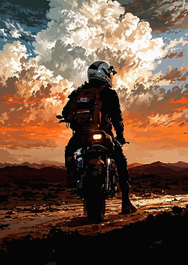 Motorcycle Rider at Sunset