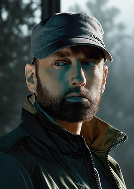 Eminem portrait with cap and beard