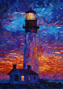 Lighthouse Mosaic at Sunset