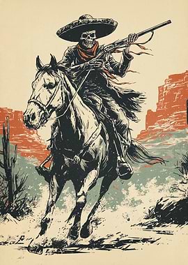 Skeleton Cowboy Riding Horse