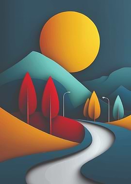 Abstract Landscape with Road and Sun