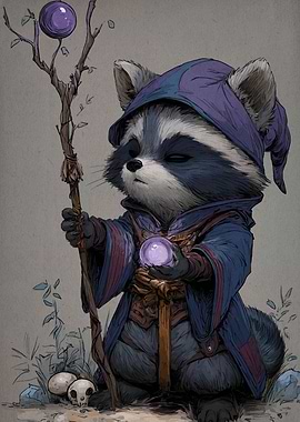 Raccoon Wizard with Crystal Ball