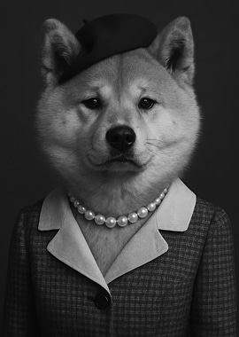 Elegant Akita Inu Portrait in Monochrome
