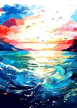 Colorful Ocean Sunset Painting