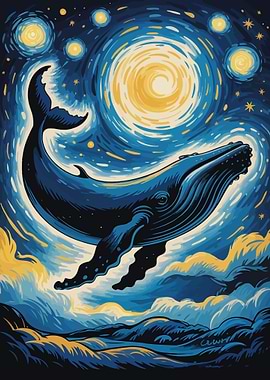 Whale in Starry Night Sky