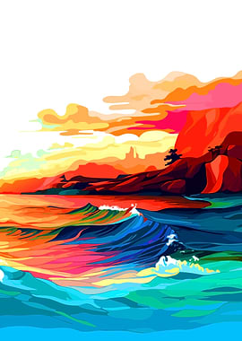 Colorful Ocean Wave Landscape Painting