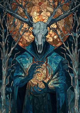 Stained Glass Deer Skull Figure