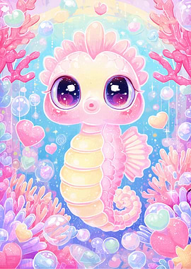 Pink Seahorse Big Eyes