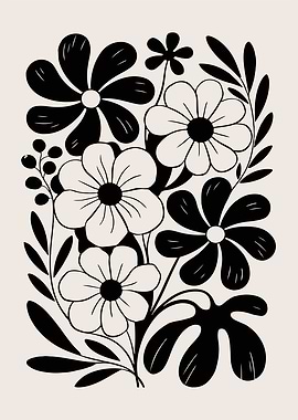 Black and White Floral Illustration